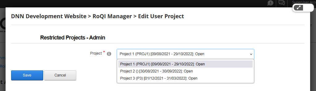 Settings - Project Assignment - Edit Settings - Project Assignment - Edit